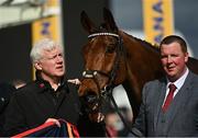 17 March 2022; Owner Brian Acheson and groom Jason Dunphy, right, after winning the Turners Novices' Chase with Bob Olinger on day three of the Cheltenham Racing Festival at Prestbury Park in Cheltenham, England. Photo by Seb Daly/Sportsfile