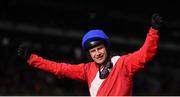 17 March 2022; Jockey Paul Townend celebrates after riding Allaho to victory in the Ryanair Chase on day three of the Cheltenham Racing Festival at Prestbury Park in Cheltenham, England. Photo by David Fitzgerald/Sportsfile