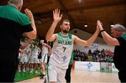 27 February 2022; Sean Flood of Ireland is introduced before the FIBA EuroBasket 2025 Pre-Qualifiers First Round Group A match between Ireland and Cyprus at the National Basketball Arena in Tallaght, Dublin. Photo by Brendan Moran/Sportsfile