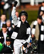 17 March 2022; Jockey Danny Mullins celebrates after riding Flooring Porter to victory in the Paddy Power Stayers' Hurdle on day three of the Cheltenham Racing Festival at Prestbury Park in Cheltenham, England. Photo by David Fitzgerald/Sportsfile