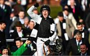 17 March 2022; Jockey Danny Mullins celebrates after riding Flooring Porter to victory in the Paddy Power Stayers' Hurdle on day three of the Cheltenham Racing Festival at Prestbury Park in Cheltenham, England. Photo by David Fitzgerald/Sportsfile