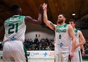 27 February 2022; Ireland captain Kyle Hosford high fives teammate Taiwo Badmus as he is introduced before the FIBA EuroBasket 2025 Pre-Qualifiers First Round Group A match between Ireland and Cyprus at the National Basketball Arena in Tallaght, Dublin. Photo by Brendan Moran/Sportsfile