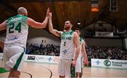 27 February 2022; Ireland captain Kyle Hosford high fives teammate Keelan Cairns as he is introduced before the FIBA EuroBasket 2025 Pre-Qualifiers First Round Group A match between Ireland and Cyprus at the National Basketball Arena in Tallaght, Dublin. Photo by Brendan Moran/Sportsfile