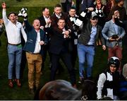 17 March 2022; Winning connection and members of the Flooring Porter Syndicate celebrates after winning the Paddy Power Stayers' Hurdle with Flooring Porter on day three of the Cheltenham Racing Festival at Prestbury Park in Cheltenham, England. Photo by David Fitzgerald/Sportsfile