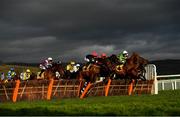 17 March 2022; Runners and riders jump the second hurdle in the Ryanair Mares' Novices' Hurdle on day three of the Cheltenham Racing Festival at Prestbury Park in Cheltenham, England. Photo by Seb Daly/Sportsfile