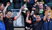 17 March 2022; Ardscoil Rís joint-captains Shane O'Brien, left, and Vince Harrington lift the cup after their side's victory in the Masita GAA Hurling All Ireland Post Primary Schools Croke Cup Final match between Ardscoil Rís, Limerick, and St Kieran’s College, Kilkenny, at Croke Park in Dublin. Photo by Piaras Ó Mídheach/Sportsfile