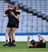 17 March 2022; Ardscoil Rís players Oisín O'Farrell, left, and Dylan Lynch celebrate after their side's victory in the Masita GAA Hurling All Ireland Post Primary Schools Croke Cup Final match between Ardscoil Rís, Limerick, and St Kieran’s College, Kilkenny, at Croke Park in Dublin. Photo by Piaras Ó Mídheach/Sportsfile