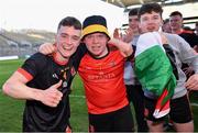 17 March 2022; Ardscoil Rís players Colm Flynn, 4, and Seimí Gully, 1, celebrate after their side's victory in the Masita GAA Hurling All Ireland Post Primary Schools Croke Cup Final match between Ardscoil Rís, Limerick, and St Kieran’s College, Kilkenny, at Croke Park in Dublin. Photo by Piaras Ó Mídheach/Sportsfile