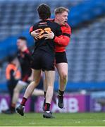 17 March 2022; Ardscoil Rís players Seimí Gully, right, and Morgan O'Connell celebrate after their side's victory in the Masita GAA Hurling All Ireland Post Primary Schools Croke Cup Final match between Ardscoil Rís, Limerick, and St Kieran’s College, Kilkenny, at Croke Park in Dublin. Photo by Piaras Ó Mídheach/Sportsfile