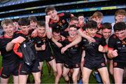 17 March 2022; Ardscoil Rís players celebrate after their side's victory in the Masita GAA Hurling All Ireland Post Primary Schools Croke Cup Final match between Ardscoil Rís, Limerick, and St Kieran’s College, Kilkenny, at Croke Park in Dublin. Photo by Piaras Ó Mídheach/Sportsfile