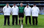 17 March 2022; Referee Thomas Walsh with his umpires before the Masita GAA Hurling All Ireland Post Primary Schools Croke Cup Final match between Ardscoil Rís, Limerick, and St Kieran’s College, Kilkenny, at Croke Park in Dublin. Photo by Piaras Ó Mídheach/Sportsfile