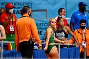 18 March 2022; Molly Scott of Ireland after competing in the women's 60m during day one of the World Indoor Athletics Championships at the Štark Arena in Belgrade, Serbia. Photo by Sam Barnes/Sportsfile