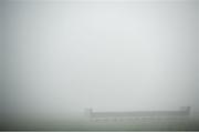 18 March 2022; The final hurdle is seen amidst heavy fog prior to racing on day four of the Cheltenham Racing Festival at Prestbury Park in Cheltenham, England. Photo by David Fitzgerald/Sportsfile