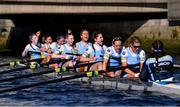 18 March 2022; The UCD team, from right, Libby Ryan, cox, Orla Ní Chuirc, stroke, Beibhinn O'Neill, Lauryn Roche, Doireann Nyhan, Tara Phelan, Lucy Greene, Molly Kennedy and Isobel Langton, bow, celebrate after defeating Trinity in the Sally Moorhead Trophy during the Annual Colours Boat Races between UCD and Trinity on the River Liffey in Dublin. Photo by Piaras Ó Mídheach/Sportsfile