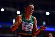 18 March 2022; Phil Healy of Ireland celebrates after winning her heat in the women's 400m during day one of the World Indoor Athletics Championships at the Štark Arena in Belgrade, Serbia. Photo by Sam Barnes/Sportsfile