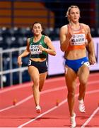 18 March 2022; Phil Healy of Ireland, left, on her way to winning her women's 400m heat during day one of the World Indoor Athletics Championships at the Štark Arena in Belgrade, Serbia. Photo by Sam Barnes/Sportsfile