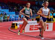 18 March 2022; Sarah Healy of Ireland, left, competing in the women's 1500m during day one of the World Indoor Athletics Championships at the Štark Arena in Belgrade, Serbia. Photo by Sam Barnes/Sportsfile