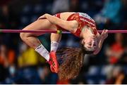 18 March 2022; Claudia Conte of Spain competing in the high jump of the women's pentathlon during day one of the World Indoor Athletics Championships at the Štark Arena in Belgrade, Serbia. Photo by Sam Barnes/Sportsfile