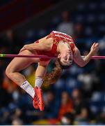 18 March 2022; Claudia Conte of Spain competing in the high jump of the women's pentathlon during day one of the World Indoor Athletics Championships at the Štark Arena in Belgrade, Serbia. Photo by Sam Barnes/Sportsfile