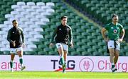 18 March 2022; Ireland players, from left, Jamison Gibson Park, Joey Carbery and James Lowe during their captain's run at Aviva Stadium in Dublin. Photo by Brendan Moran/Sportsfile
