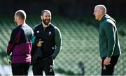18 March 2022; Head coach Andy Farrell, second from left, with assistant Mike Catt, left, and forwards coach Paul O'Connell during the Ireland captain's run at Aviva Stadium in Dublin. Photo by Brendan Moran/Sportsfile