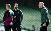 18 March 2022; Head coach Andy Farrell, second from left, with assistant Mike Catt, left, and forwards coach Paul O'Connell during the Ireland captain's run at Aviva Stadium in Dublin. Photo by Brendan Moran/Sportsfile