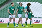 18 March 2022; Ireland players, from left, Joey Carbery, James Lowe and Mack Hansen during their captain's run at Aviva Stadium in Dublin. Photo by Brendan Moran/Sportsfile