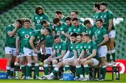 18 March 2022; Captain Jonathan Sexton and his teammates take their positions for the traditional team photograph before the Ireland captain's run at Aviva Stadium in Dublin. Photo by Brendan Moran/Sportsfile