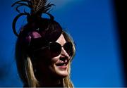 18 March 2022; Racegoer Danielle McSorley from Newcastle, Co Dublin whose outfit was put together by 6 year old Odhran Riley from Straffan, Kildare during day four of the Cheltenham Racing Festival at Prestbury Park in Cheltenham, England. Photo by David Fitzgerald/Sportsfile