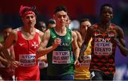 18 March 2022; Darragh McElhinney of Ireland, centre, competing in the men's 3000m during day one of the World Indoor Athletics Championships at the Štark Arena in Belgrade, Serbia. Photo by Sam Barnes/Sportsfile