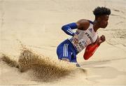 18 March 2022; Melvin Raffin of France reacts competing in the men's triple jump during day one of the World Indoor Athletics Championships at the Štark Arena in Belgrade, Serbia. Photo by Sam Barnes/Sportsfile
