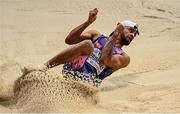 18 March 2022; Jahnhai Perinchief of Bermuda competing in the men's triple jump during day one of the World Indoor Athletics Championships at the Štark Arena in Belgrade, Serbia. Photo by Sam Barnes/Sportsfile