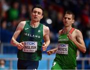 18 March 2022; Mark English of Ireland, left, competing in the men's 800m heats during day one of the World Indoor Athletics Championships at the Štark Arena in Belgrade, Serbia. Photo by Sam Barnes/Sportsfile