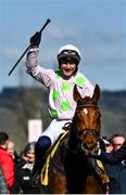 18 March 2022; Jockey Paul Townend celebrates after riding Vauban to victory in the JCB Triumph Hurdle during day four of the Cheltenham Racing Festival at Prestbury Park in Cheltenham, England. Photo by David Fitzgerald/Sportsfile