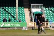 18 March 2022; A groundsman prepares the pitch before the SSE Airtricity League First Division match between Treaty United and Cork City at Markets Field in Limerick. Photo by Michael P Ryan/Sportsfile