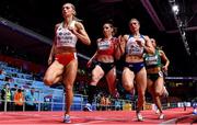 18 March 2022; Lada Vondrová of Czech Republic and Jessie Knight of Great Britain jostle for position whilst competing in the women's 400m, resulting in Lada Vondrová of Czech Republic being disqualified after an appeal during day one of the World Indoor Athletics Championships at the Štark Arena in Belgrade, Serbia. Photo by Sam Barnes/Sportsfile