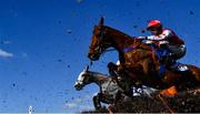 18 March 2022; Irascible, left, with Bryan Cooper up, and Colonel Mustard, with Conor Orr up, jump the last, first time round, during the McCoy Contractors County Handicap Hurdle on day four of the Cheltenham Racing Festival at Prestbury Park in Cheltenham, England. Photo by David Fitzgerald/Sportsfile