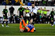 14 March 2022; Robbie Benson of Dundalk has a shot on goal during the SSE Airtricity League Premier Division match between Dundalk and Shamrock Rovers at Oriel Park in Dundalk, Louth. Photo by Ben McShane/Sportsfile