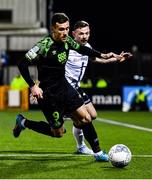 14 March 2022; Aaron Greene of Shamrock Rovers and Andy Boyle of Dundalk during the SSE Airtricity League Premier Division match between Dundalk and Shamrock Rovers at Oriel Park in Dundalk, Louth. Photo by Ben McShane/Sportsfile