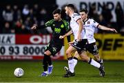 14 March 2022; Danny Mandroiu of Shamrock Rovers in action against Dan Williams, right, and Robbie Benson of Dundalk during the SSE Airtricity League Premier Division match between Dundalk and Shamrock Rovers at Oriel Park in Dundalk, Louth. Photo by Ben McShane/Sportsfile