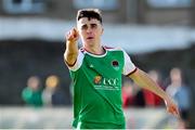 18 March 2022; Barry Coffey of Cork City celebrates after scoring his side's first goal during the SSE Airtricity League First Division match between Treaty United and Cork City at Markets Field in Limerick. Photo by Michael P Ryan/Sportsfile