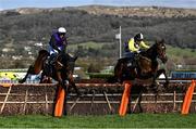 18 March 2022; Eventual winner The Nice Guy, with Sean O'Keeffe up, right, and second place Minella Cocooner, with Paul Townend up, during the Albert Bartlett Novices' Hurdle during day four of the Cheltenham Racing Festival at Prestbury Park in Cheltenham, England. Photo by David Fitzgerald/Sportsfile