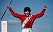 18 March 2022; Rachael Blackmore celebrates aboard A Plus Tard after winning the Boodles Cheltenham Gold Cup Chase during day four of the Cheltenham Racing Festival at Prestbury Park in Cheltenham, England. Photo by David Fitzgerald/Sportsfile