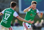 18 March 2022; Cian Bargary of Cork City, right, celebrates after scoring his side's second goal during the SSE Airtricity League First Division match between Treaty United and Cork City at Markets Field in Limerick. Photo by Michael P Ryan/Sportsfile