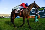 18 March 2022; Rachael Blackmore celebrates aboard A Plus Tard after winning the Boodles Cheltenham Gold Cup Chase during day four of the Cheltenham Racing Festival at Prestbury Park in Cheltenham, England. Photo by Seb Daly/Sportsfile