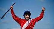 18 March 2022; Rachael Blackmore celebrates aboard A Plus Tard after winning the Boodles Cheltenham Gold Cup Chase during day four of the Cheltenham Racing Festival at Prestbury Park in Cheltenham, England. Photo by David Fitzgerald/Sportsfile