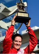 18 March 2022; Rachael Blackmore with the Gold Cup after winning the Boodles Cheltenham Gold Cup Chase aboard A Plus Tard during day four of the Cheltenham Racing Festival at Prestbury Park in Cheltenham, England. Photo by Seb Daly/Sportsfile