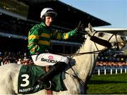 18 March 2022; Jockey Mark Walsh celebrates after riding Elimay to victory in the Mrs Paddy Power Mares' Chase during day four of the Cheltenham Racing Festival at Prestbury Park in Cheltenham, England. Photo by Seb Daly/Sportsfile