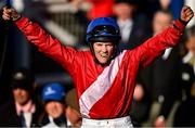 18 March 2022; Rachael Blackmore celebrates aboard A Plus Tard after winning the Boodles Cheltenham Gold Cup Chase during day four of the Cheltenham Racing Festival at Prestbury Park in Cheltenham, England. Photo by Seb Daly/Sportsfile