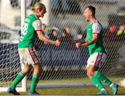 18 March 2022; Jonas Häkkinen of Cork City, left, celebrates after scoring his side's fourth goal with team-mate Ally Gilchrist during the SSE Airtricity League First Division match between Treaty United and Cork City at Markets Field in Limerick. Photo by Michael P Ryan/Sportsfile